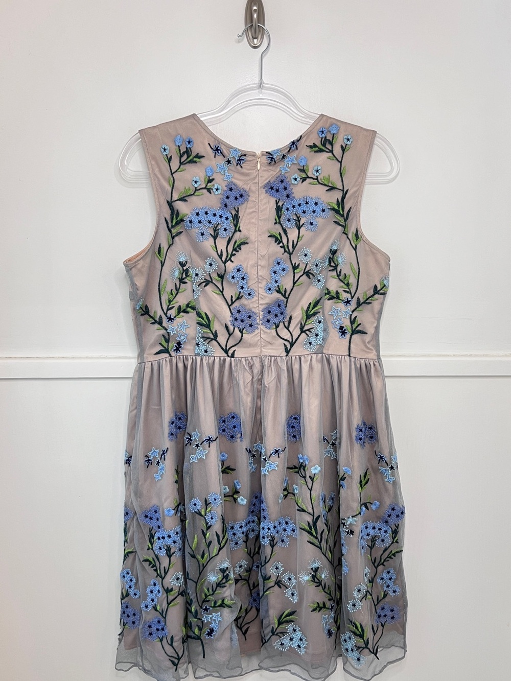 Sundance Forget Me Not Floral Embroidered Tulle Fit & Flare Dress in Blue Nude - Picture 9 of 11